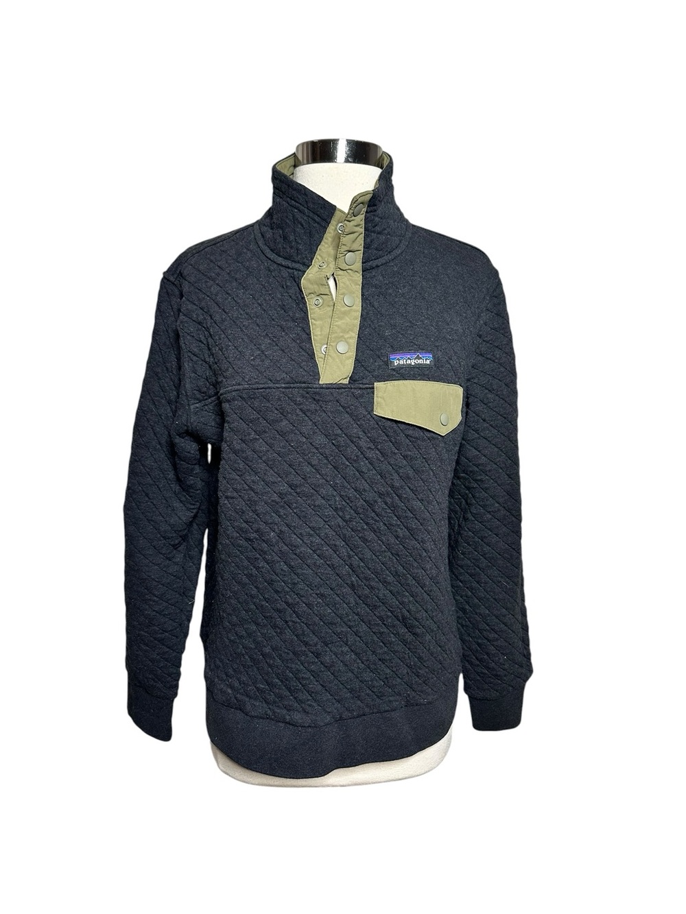 Patagonia Quilted Organic Cotton Snap-T Pullover Black Olive Green Medium 25282